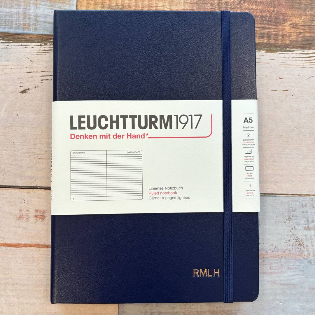 Personalized Name Embossing on Leuchtturm1917 A5 Medium Hardcover Notebook - Ruled / Navy