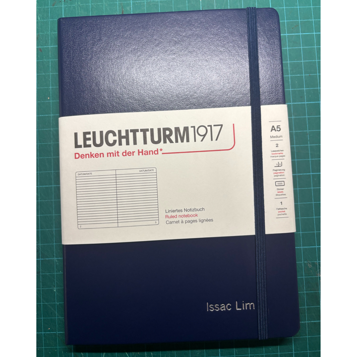 Personalized Name Embossing on Leuchtturm1917 A5 Medium Hardcover Notebook - Ruled / Navy