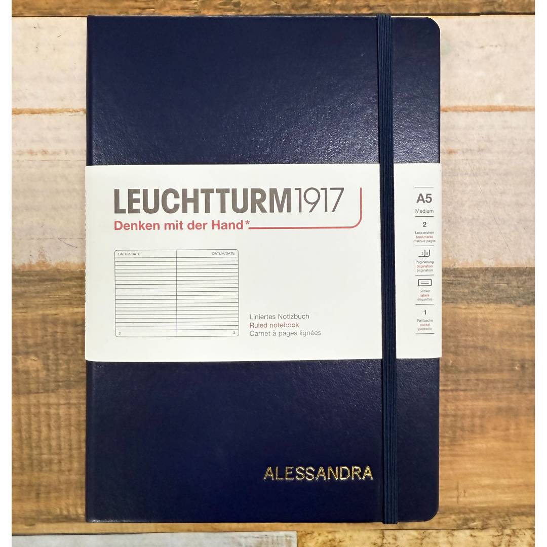 Personalized Name Embossing on Leuchtturm1917 A5 Medium Hardcover Notebook - Ruled / Navy