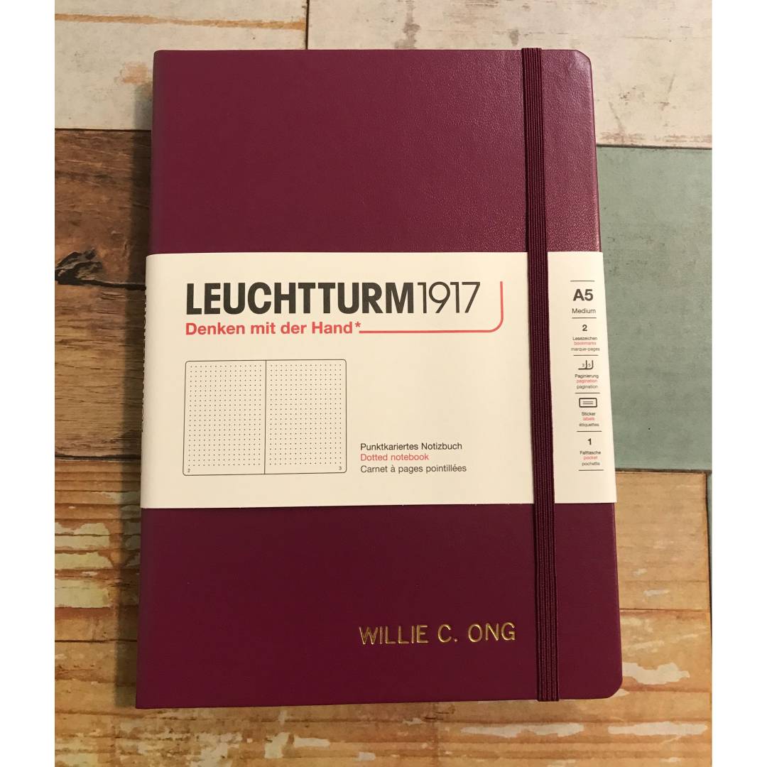 Personalized Name Embossing on Leuchtturm1917 A5 Medium Hardcover Notebook - Dotted / Port Red