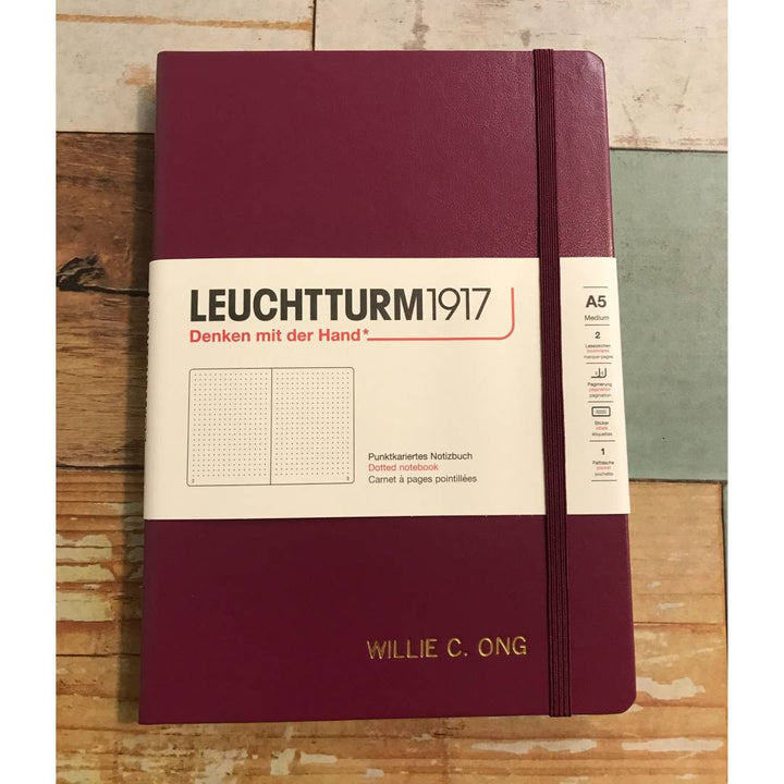 Personalized Name Embossing on Leuchtturm1917 A5 Medium Hardcover Notebook - Dotted / Port Red