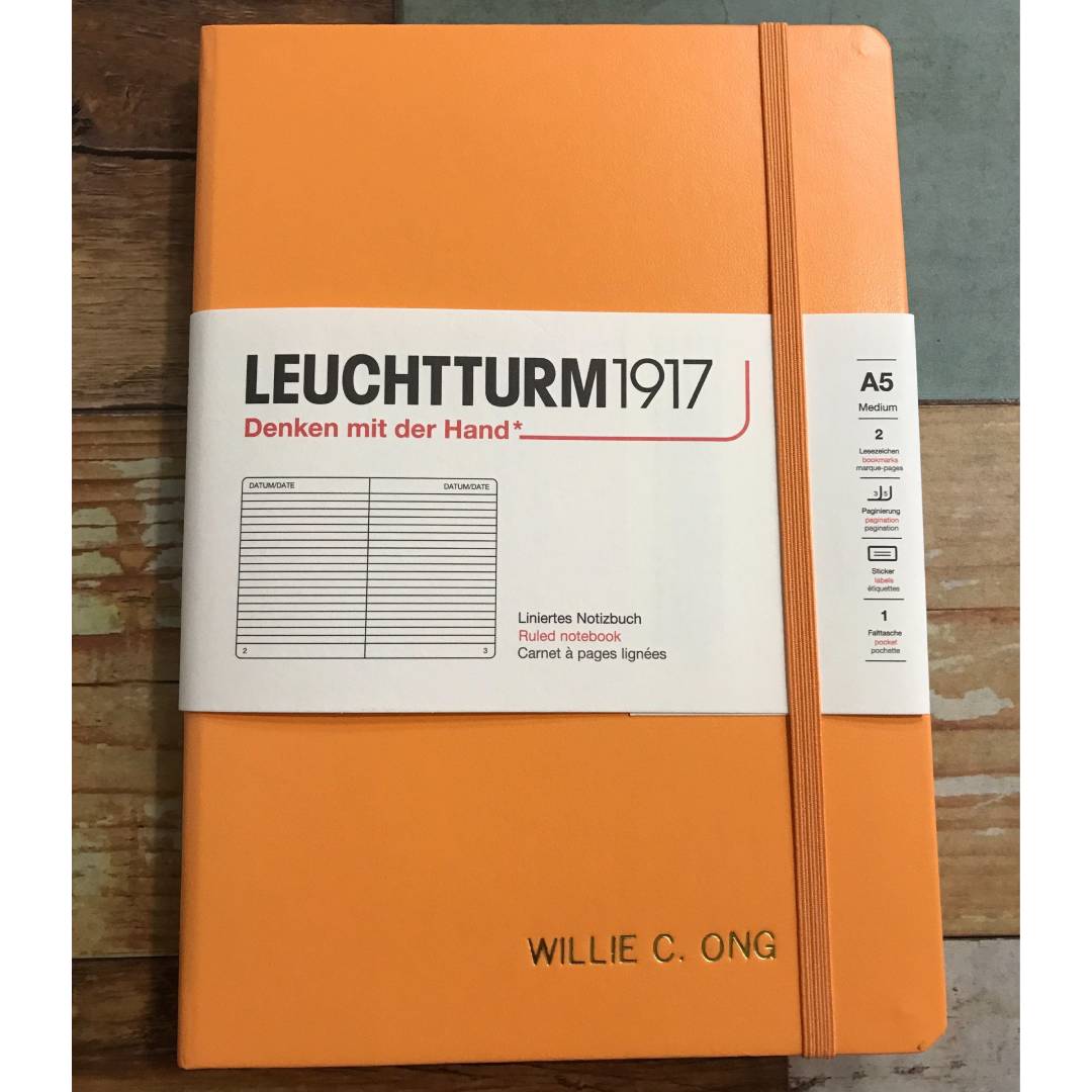 Personalized Name Embossing on Leuchtturm1917 Recombine A5 Medium Hardcover Notebook - Ruled / Apricot