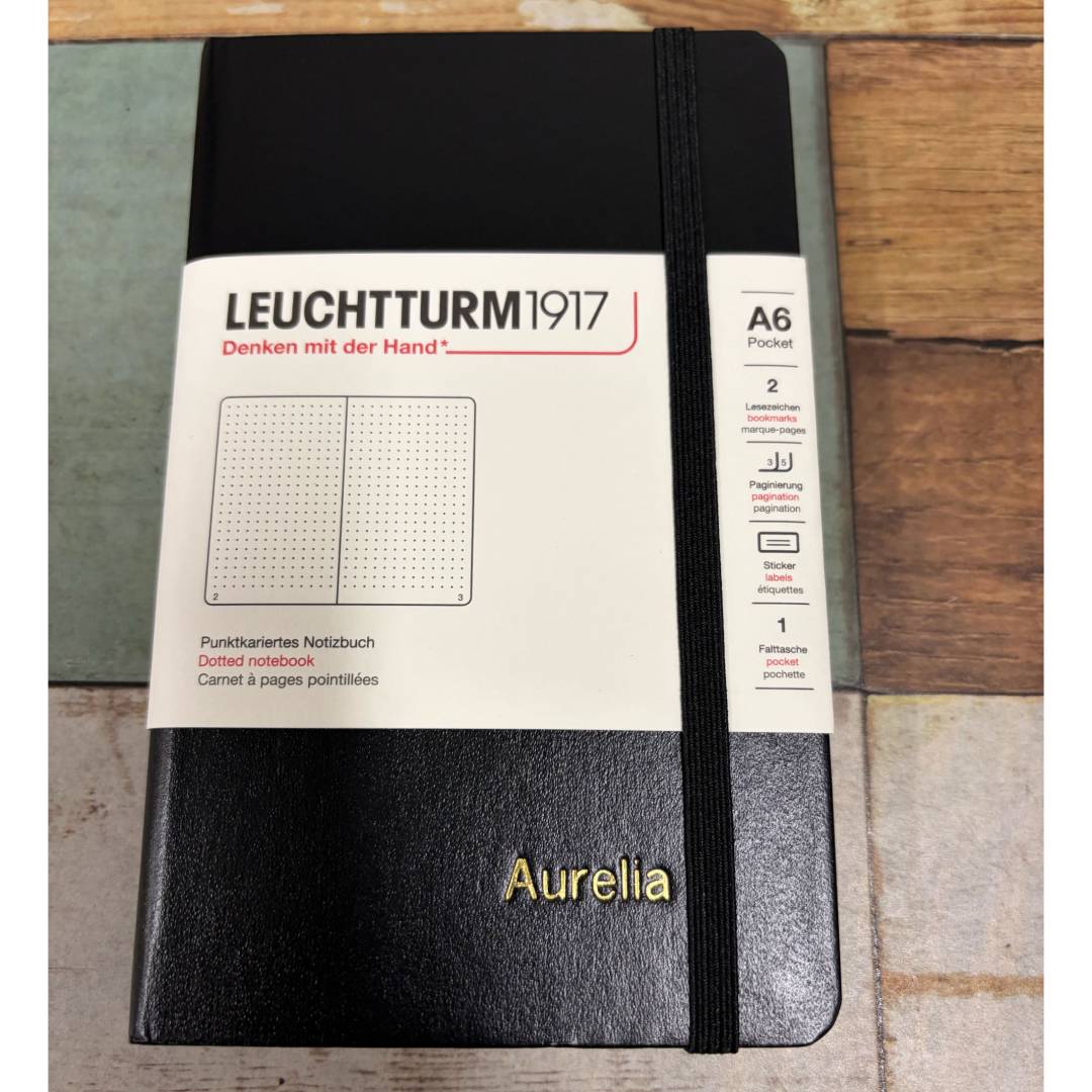 Personalized Name Embossing on Leuchtturm1917 A6 Pocket Hardcover Notebook - Dotted / Black