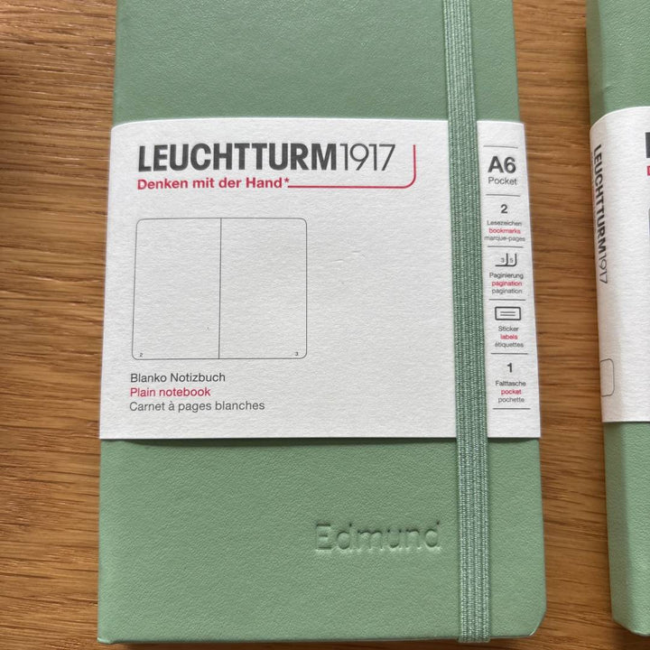 Personalized Name Embossing on Leuchtturm1917 A6 Pocket Hardcover Notebook - Plain / Sage