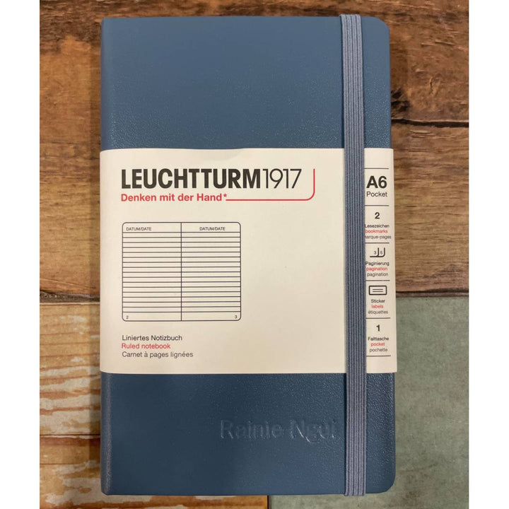 Personalized Name Embossing on Leuchtturm1917 A6 Pocket Hardcover Notebook - Ruled / Stone Blue