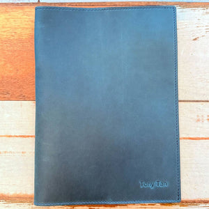 Personalized Name Embossing on Luxo Notebook Leather Cover A5-teal