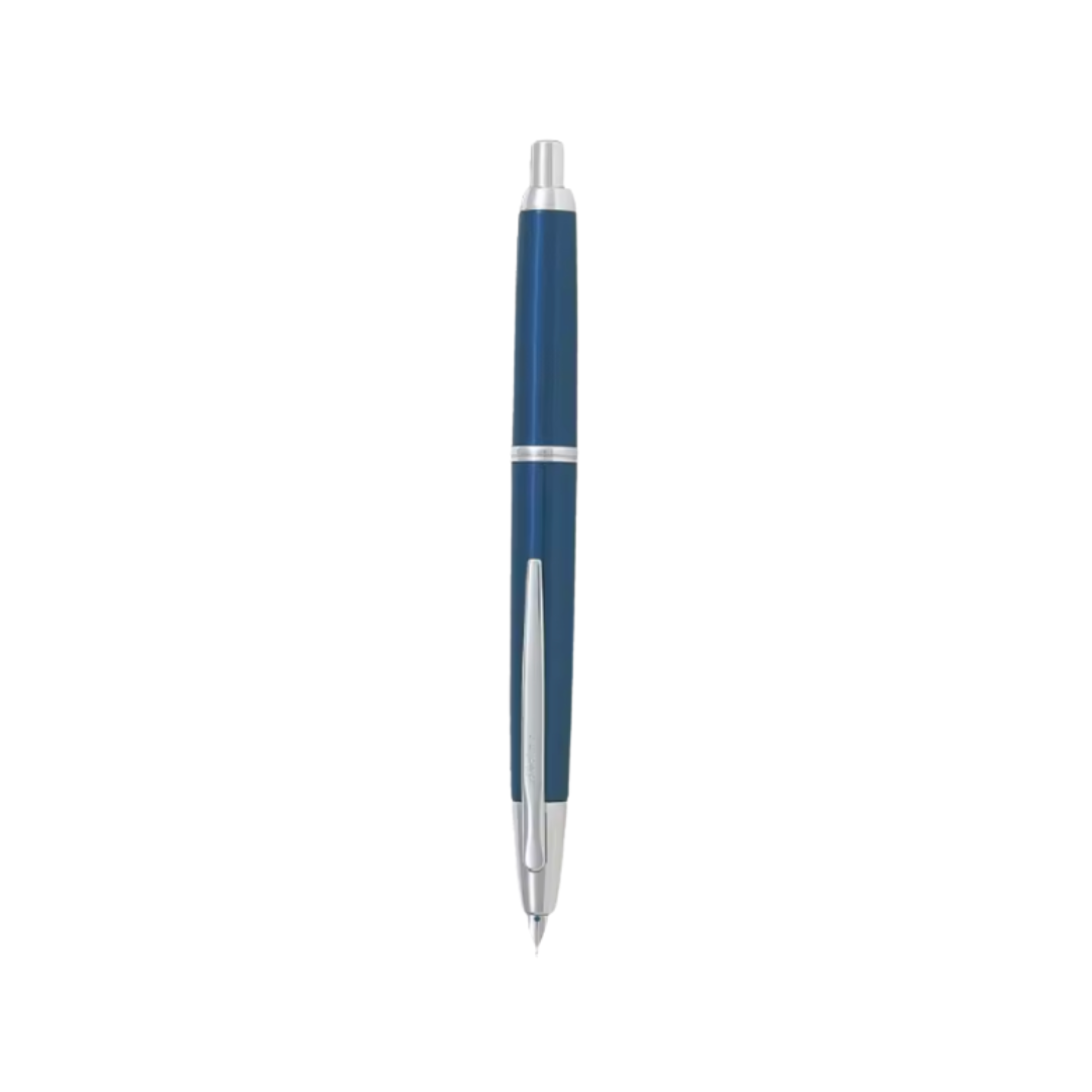 Pilot Capless Decimo Fountain Pen - Blue with 18K Gold Rhodium-plated Broad Nib — uncapped with cap posted