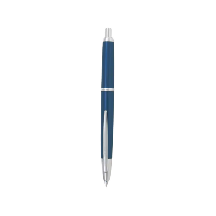 Pilot Capless Decimo Fountain Pen - Blue with 18K Gold Rhodium-plated Broad Nib — uncapped with cap posted