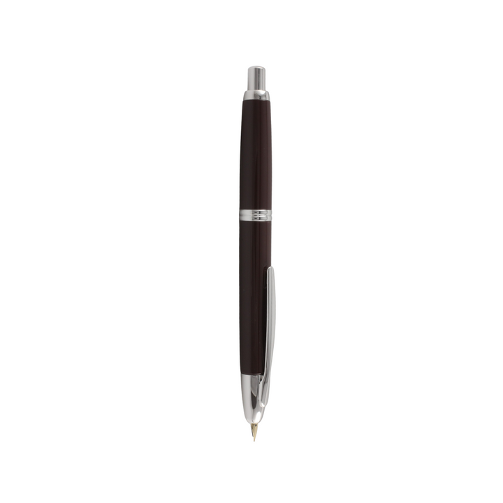 Pilot Capless Decimo Fountain Pen - Brown with 18K Gold Rhodium-plated Broad Nib — uncapped with cap posted