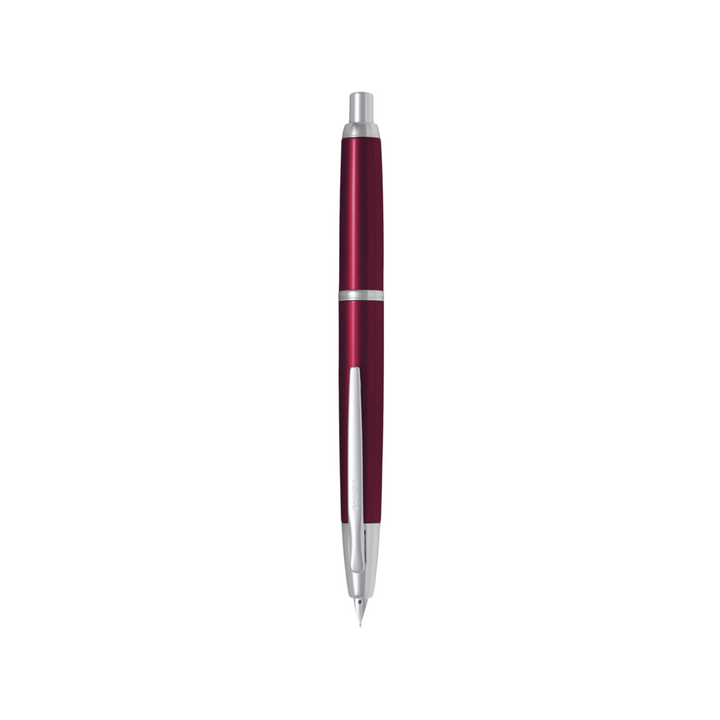 Pilot Capless Decimo Fountain Pen - Red with 18K Gold Rhodium-plated Broad Nib — uncapped with cap posted