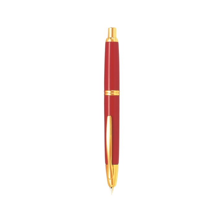 Pilot Capless Fountain Pen - Red with Gold Trims — uncapped with cap posted