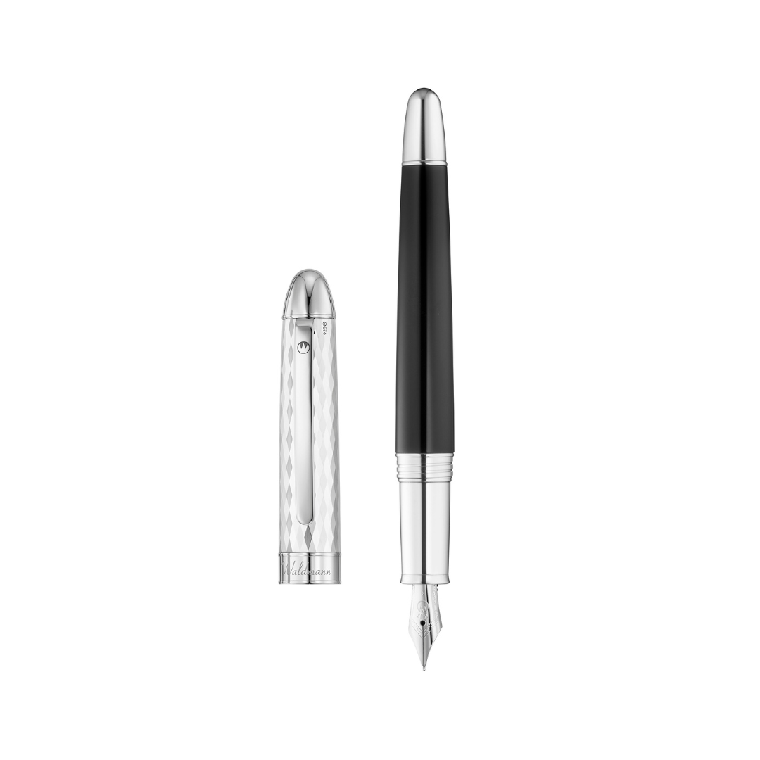 Waldmann Précieux Diamond Cut Fountain Pen in Black Medium Steel Nib — Waldmann fountain pen — precision nib writing instrument, at Cityluxe Singapore stationery store