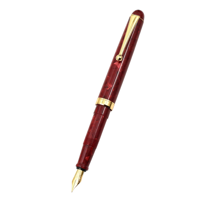 Onishi Hand Made POCKET Fountain Pen with CLIP - Red Marble — capped