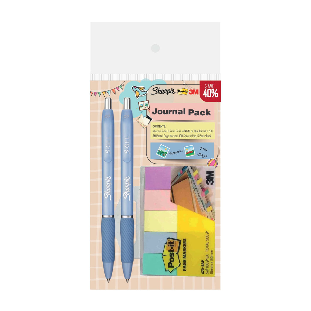 Sharpie S Gel Ballpoint Pen 0.7 mm 2s & Post-it Page Marker 5 Pads 15mm x 50mm | Sharpie X 3M Journal Pack |