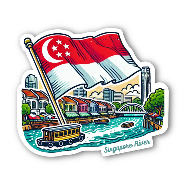 Sticker in flag, Singapore River — WhereTo decorative sticker — for journaling, planners and scrapbooking, at Cityluxe Singapore