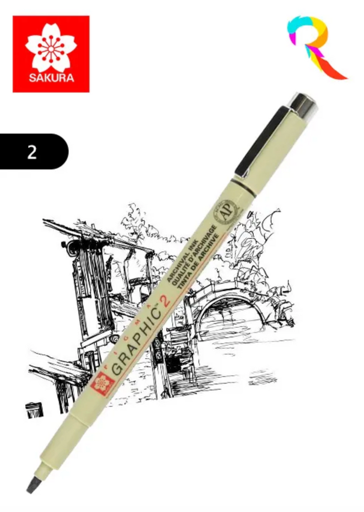 Sakura Pigma Graphic 2 Pen 2mm in Black — Sakura pen — premium stationery and lifestyle, at Cityluxe Singapore