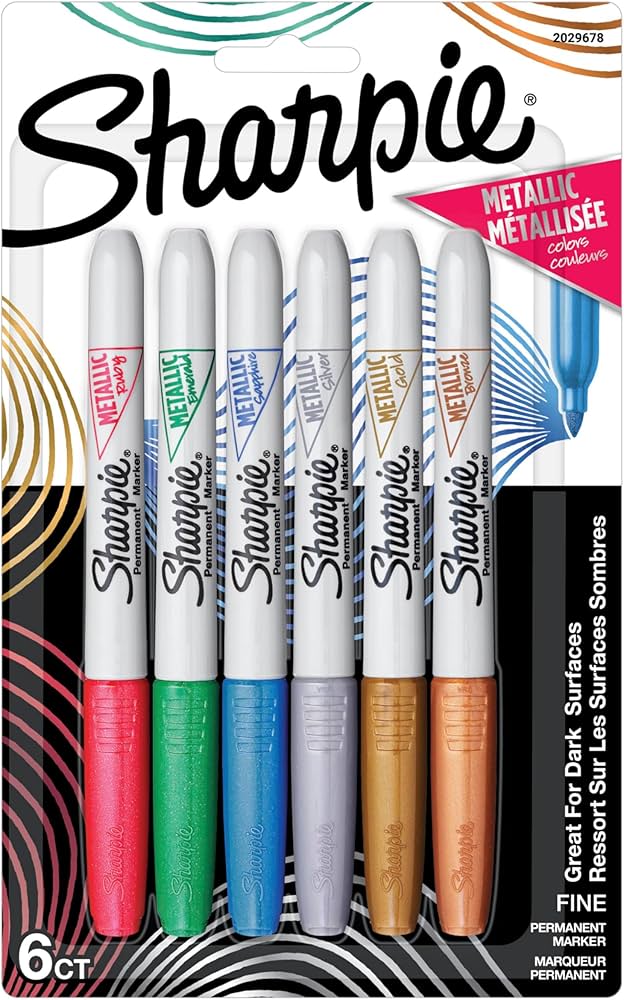 Sharpie Metallic Permanent Markers, Fine Point, Assorted 6 Colors (2029678) — Sharpie marker — premium stationery and lifestyle, at Cityluxe Singapore
