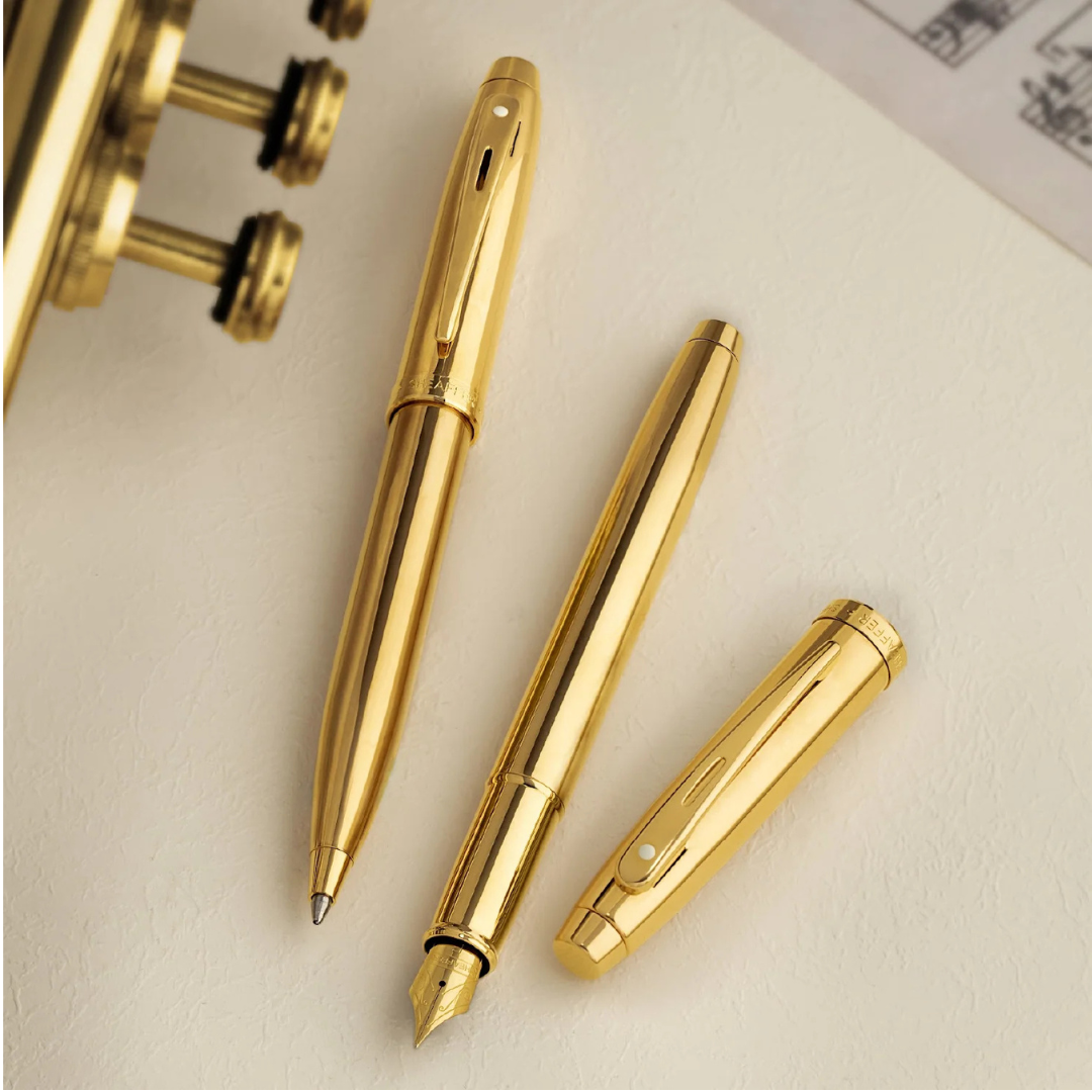 Sheaffer 100 E9372 PVD Gold With PVD Gold Trims Fountain Pen  (WW30) — Sheaffer fountain pen — precision nib writing instrument, at Cityluxe Singapore stationery store