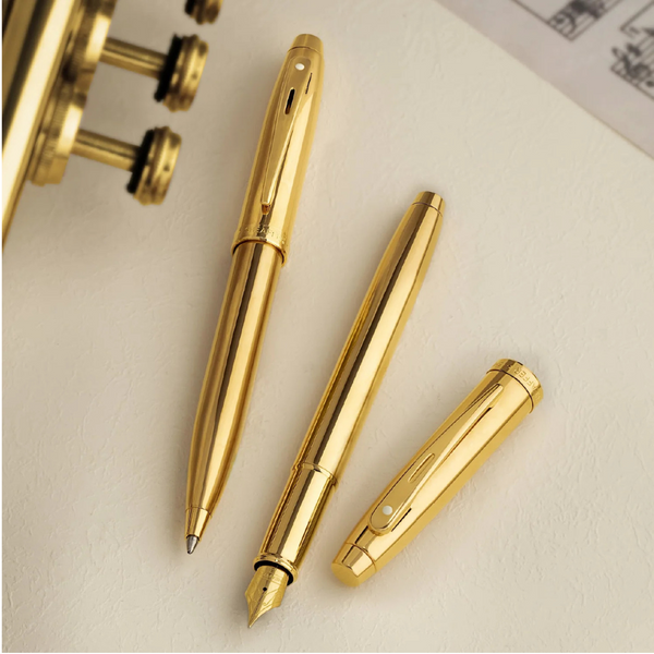 将图片加载到图库查看器，Sheaffer 100 9372 Fountain Pen - Glossy PVD Gold with PVD Gold Trim
