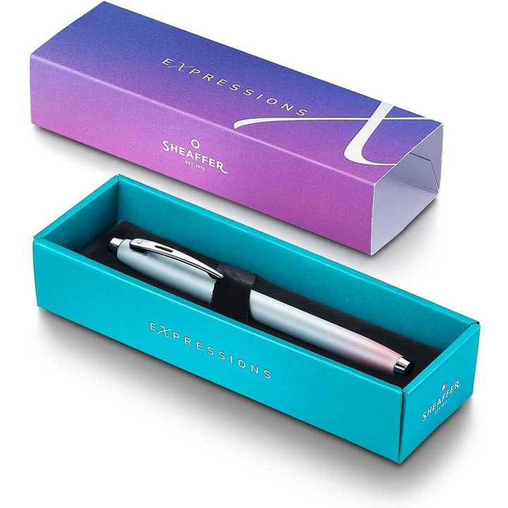 Sheaffer 100 9376 Expressions Blue and Pink Pearlised Gradient Rollerball Pen with Chrome-plated Trims (WW31 Expressions) — Sheaffer rollerball pen — fluid gel ink writing instrument, at Cityluxe Sing