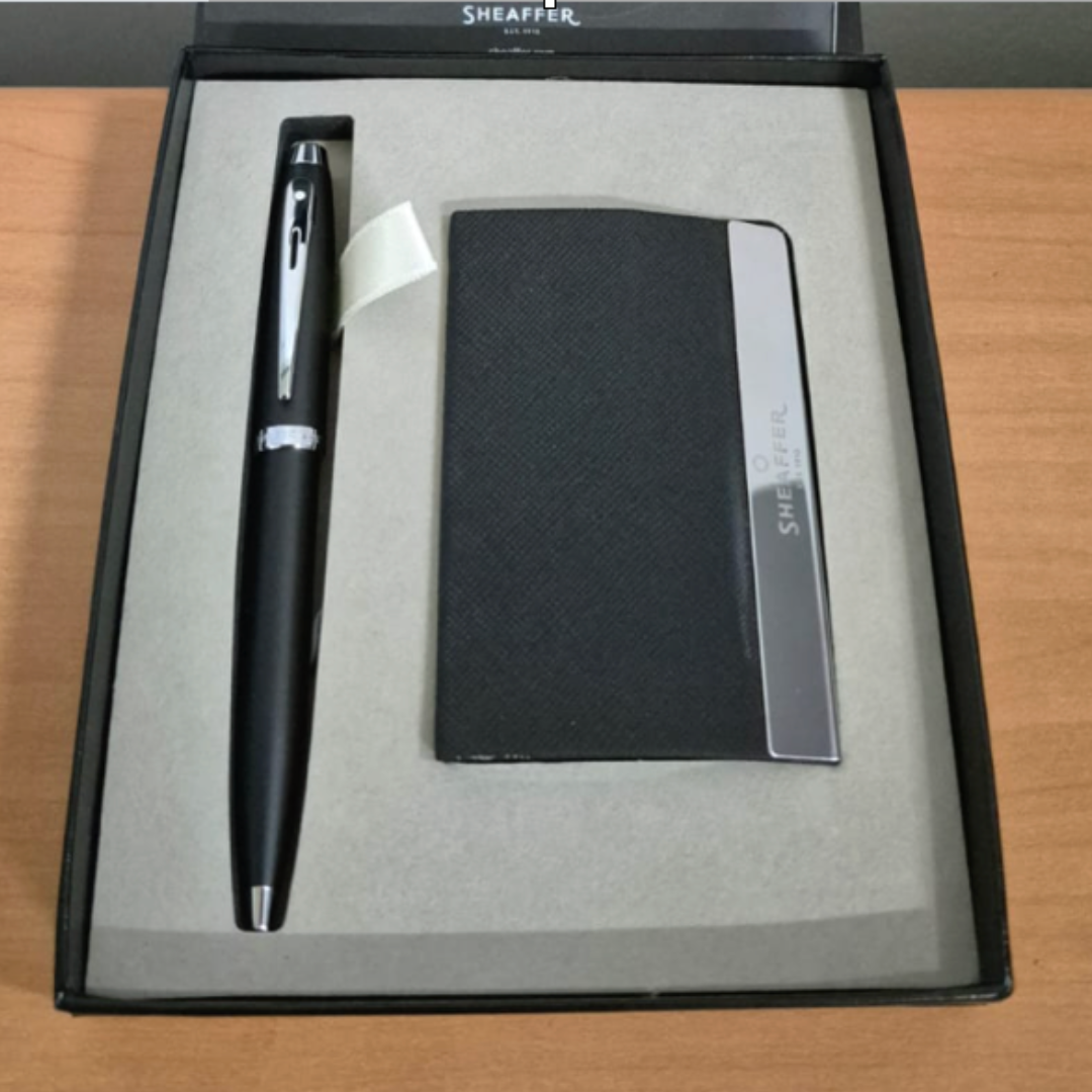 Sheaffer 100 E9317 Ballpoint Pen & Card Holder Gift Set - Matte Black with Chrome Trims