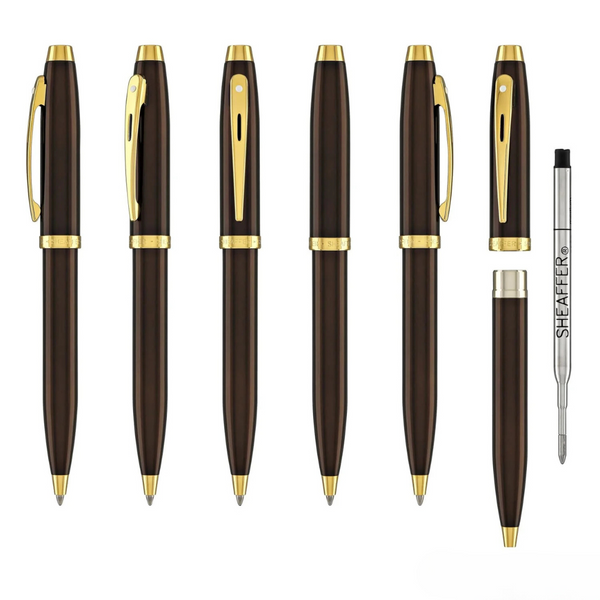 Load image into Gallery viewer, Sheaffer 100 E9370 Ballpoint Pen - Coffee Brown with PVD Gold-tone Trims
