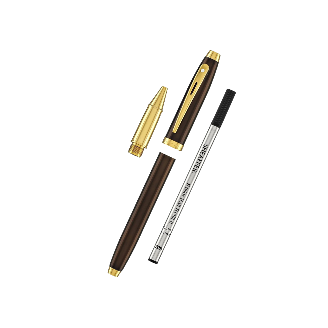 Sheaffer 100 E9370 Glossy Coffee Brown With PVD Gold-Tone Trim Rollerball Pen (WW30)