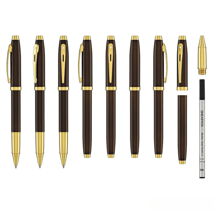 Sheaffer 100 E9370 Glossy Coffee Brown With PVD Gold-Tone Trim Rollerball Pen (WW30)