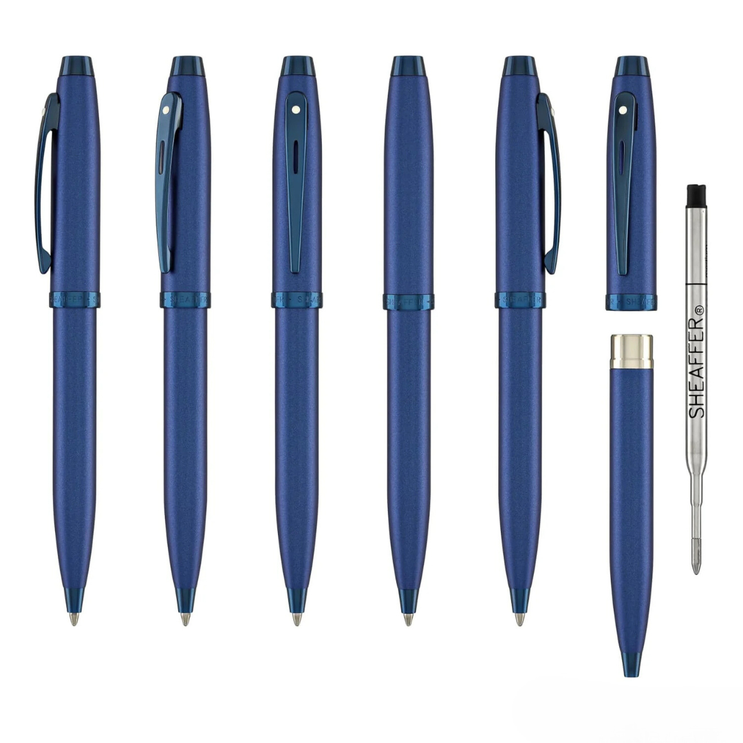 Sheaffer 100 E9371 Satin Blue With PVD Blue Trims Ballpoint Pen (WW30) — Sheaffer ballpoint pen — reliable smooth-writing everyday pen, at Cityluxe Singapore