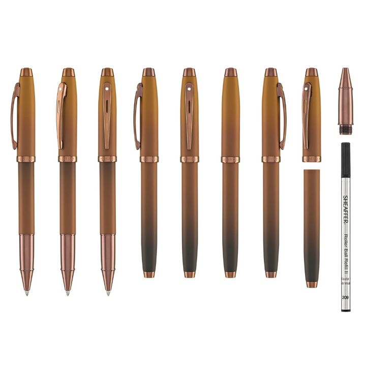 Sheaffer 100 E9374 Coffee Edition With PVD Trims Rollerball Pen (WW30 Coffee) — Sheaffer rollerball pen — fluid gel ink writing instrument, at Cityluxe Singapore