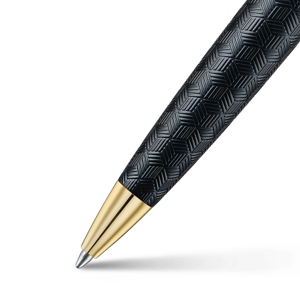 将图片加载到图库查看器，Sheaffer 300 9347 Ballpoint Pen - Engraved Black with Chrome Cap and Gold Trims
