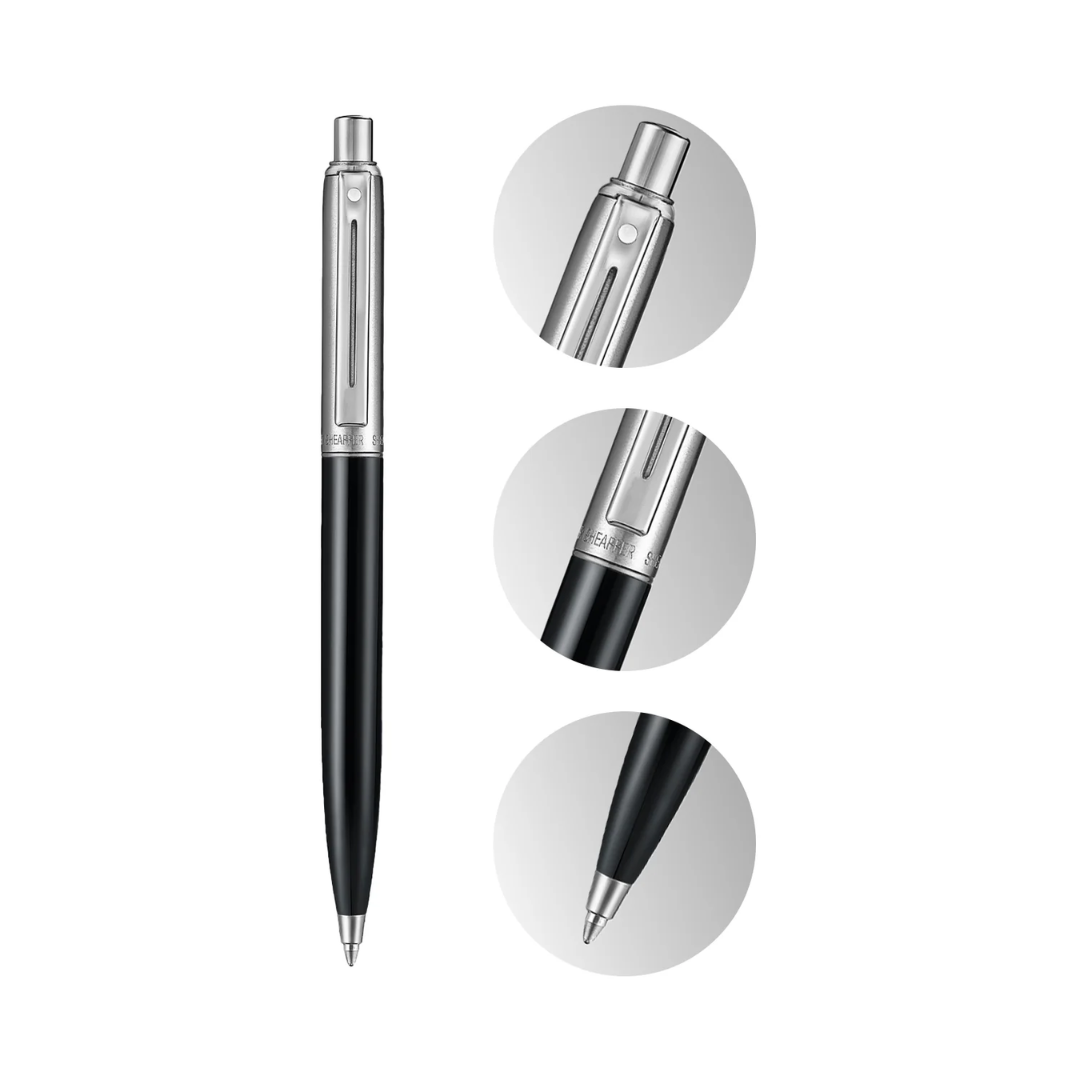 Sheaffer Sentinel Metal 332 Glossy Black Barrel and Brushed Chrome Ballpoint Pen with Chrome Trims (WW31) — Sheaffer ballpoint pen — reliable smooth-writing everyday pen, at Cityluxe Singapore
