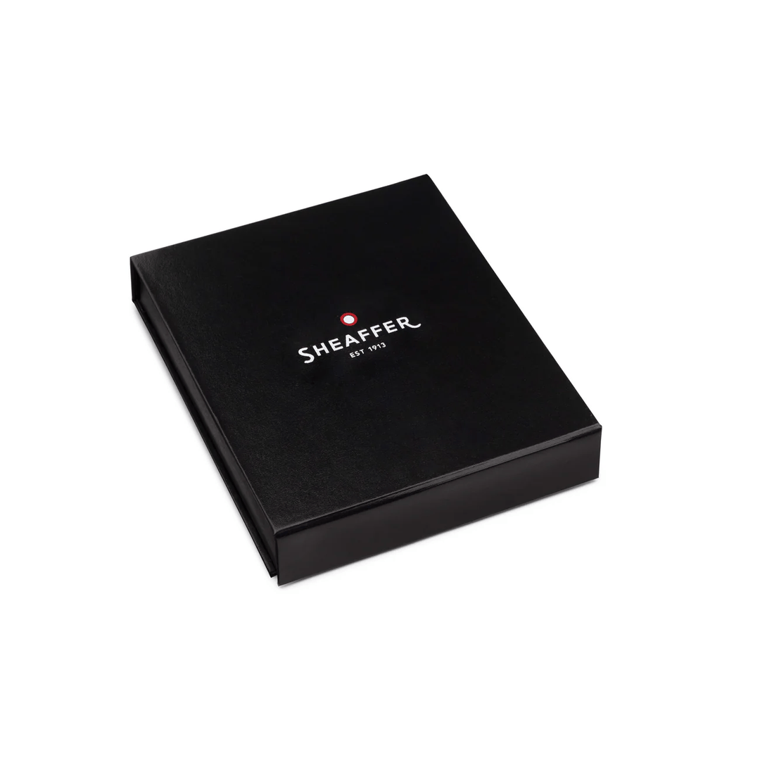 Sheaffer Gift Set ft. Glossy Black 100 Rollerball Pen with Chrome Trims and Business Card Holder — Sheaffer rollerball pen — fluid gel ink writing instrument, at Cityluxe Singapore