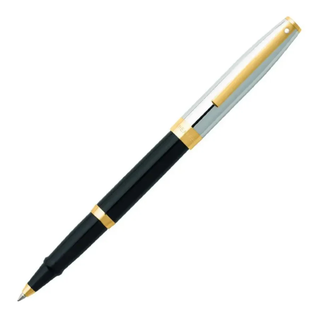 Sheaffer SAGARIS E9475 Gloss Black Barrel and Chrome Cap With Gold Tone Trim Rollerball Pen  (WW30) — Sheaffer rollerball pen — fluid gel ink writing instrument, at Cityluxe Singapore