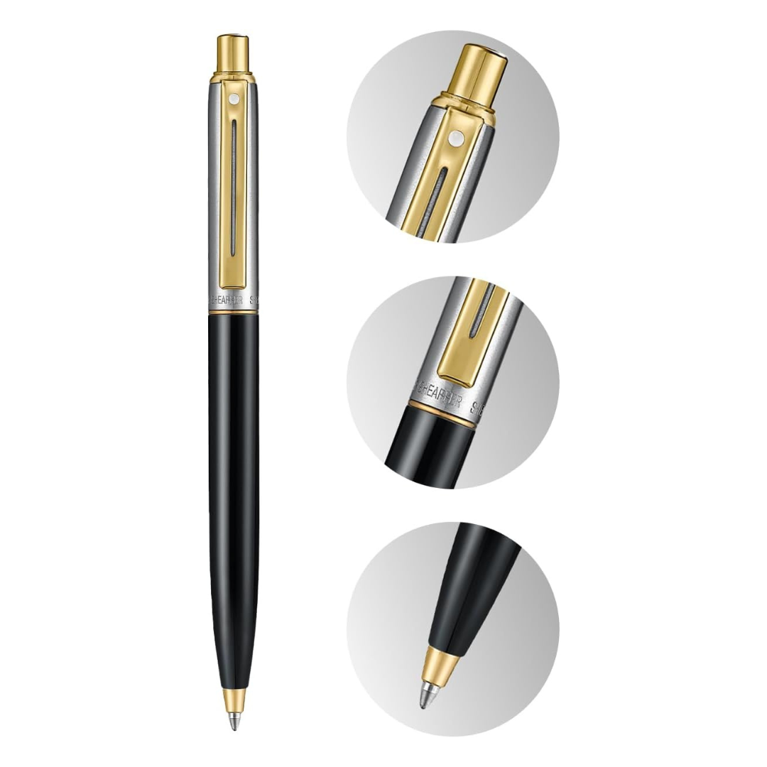 Sheaffer Sentinel Metal 335 Glossy Black Barrel and Brushed Chrome Ballpoint Pen with Gold Trims (WW31) — Sheaffer ballpoint pen — reliable smooth-writing everyday pen, at Cityluxe Singapore