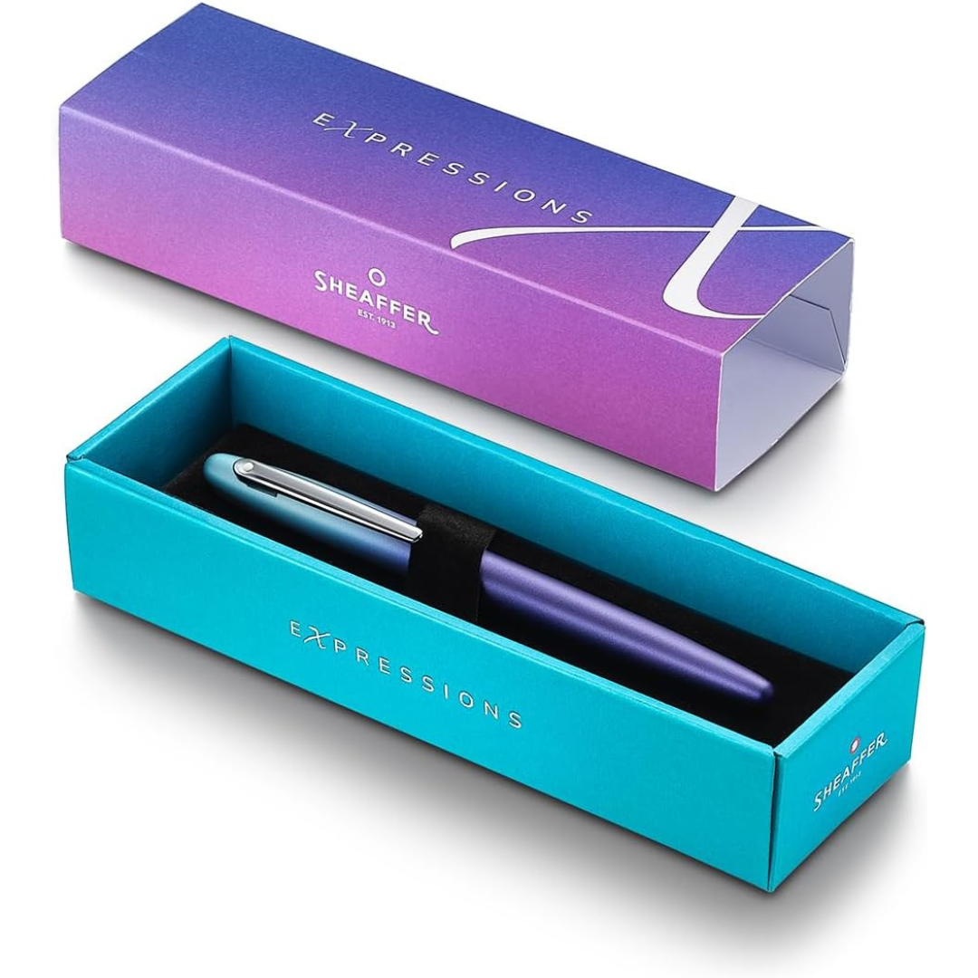 Sheaffer VFM 9430 Expressions Blue and Purple Pearlised Gradient Rollerball Pen with Chrome-Plated Trims (WW31 Expressions) — Sheaffer rollerball pen — fluid gel ink writing instrument, at Cityluxe Si