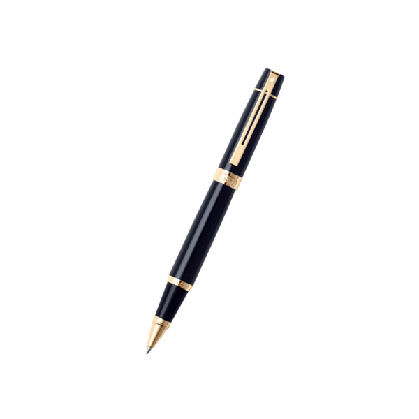 Sheaffer 300 E9325 Glossy Black with Gold Trims Rollerball Pen (WW30) — Sheaffer rollerball pen — fluid gel ink writing instrument, at Cityluxe Singapore