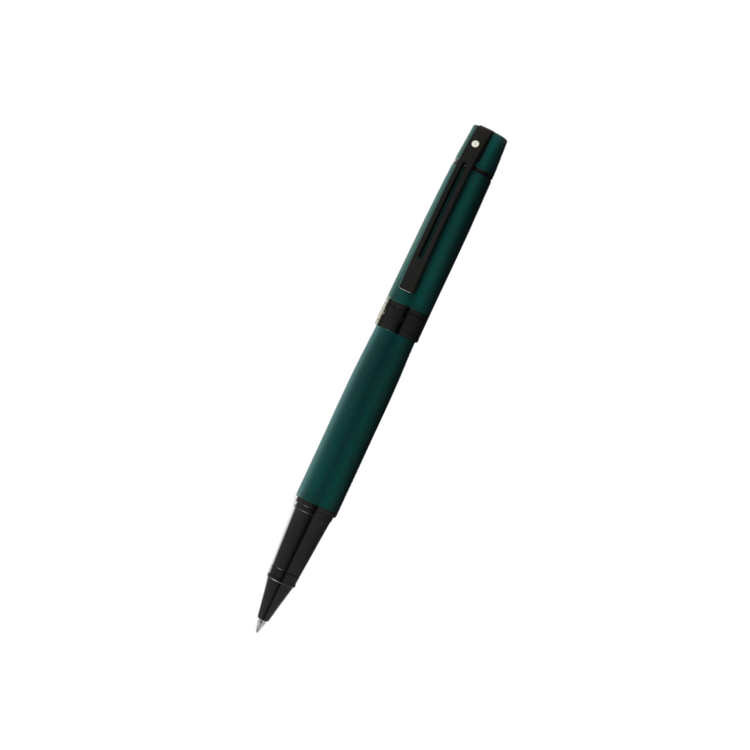 Sheaffer 300 E9346 Rollerball Pen - Matte Green Lacquer with Polished Black Trims