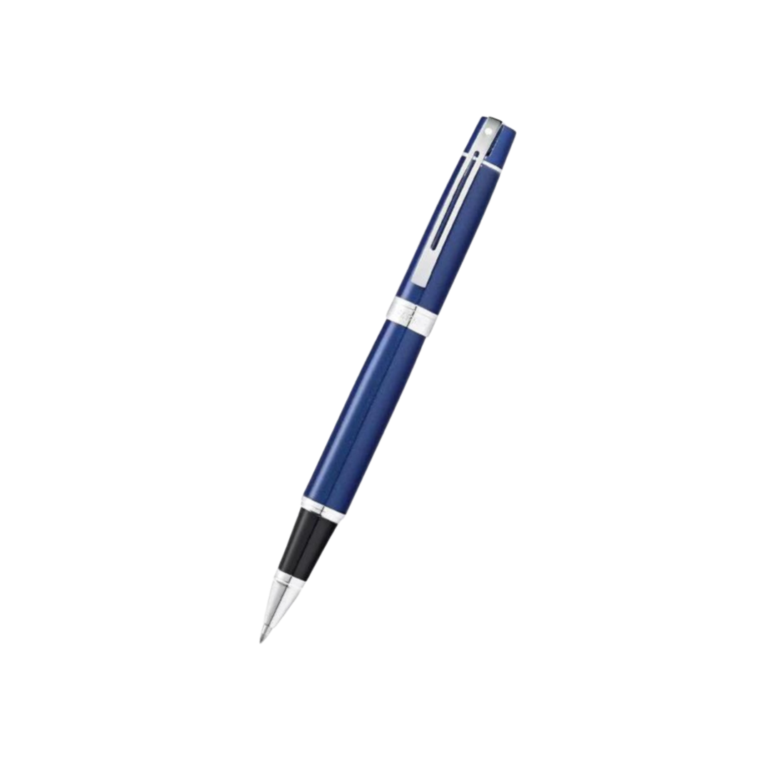 Sheaffer 300 E9341 Glossy Blue with Chrome Trims Rollerball Pen (WW30) — Sheaffer rollerball pen — fluid gel ink writing instrument, at Cityluxe Singapore
