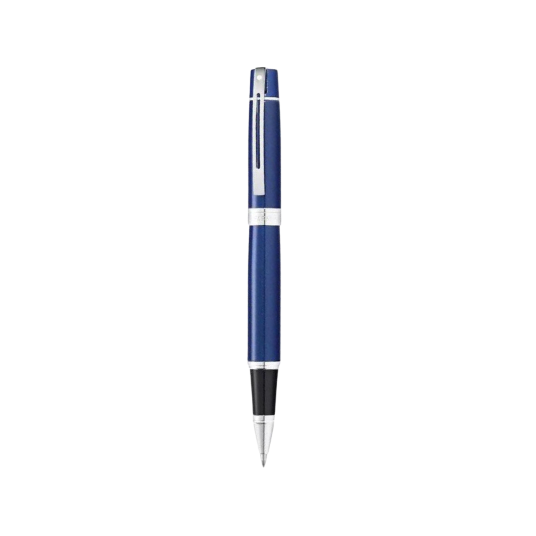 Sheaffer 300 E9341 Glossy Blue with Chrome Trims Rollerball Pen (WW30) — Sheaffer rollerball pen — fluid gel ink writing instrument, at Cityluxe Singapore