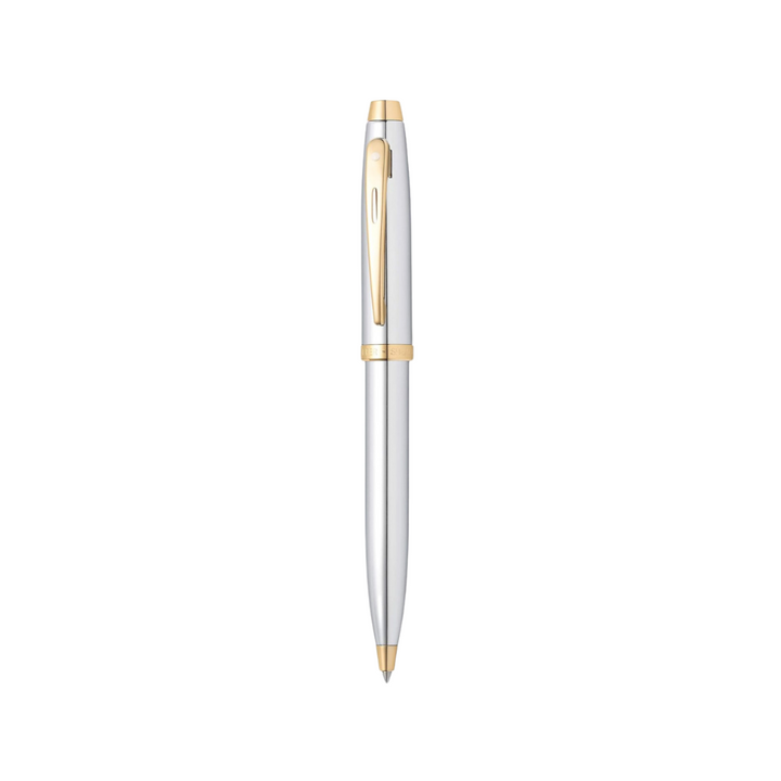 Sheaffer 100 E9340 Bright Chrome With Gold Trims Ballpoint Pen (WW30) — Sheaffer ballpoint pen — reliable smooth-writing everyday pen, at Cityluxe Singapore