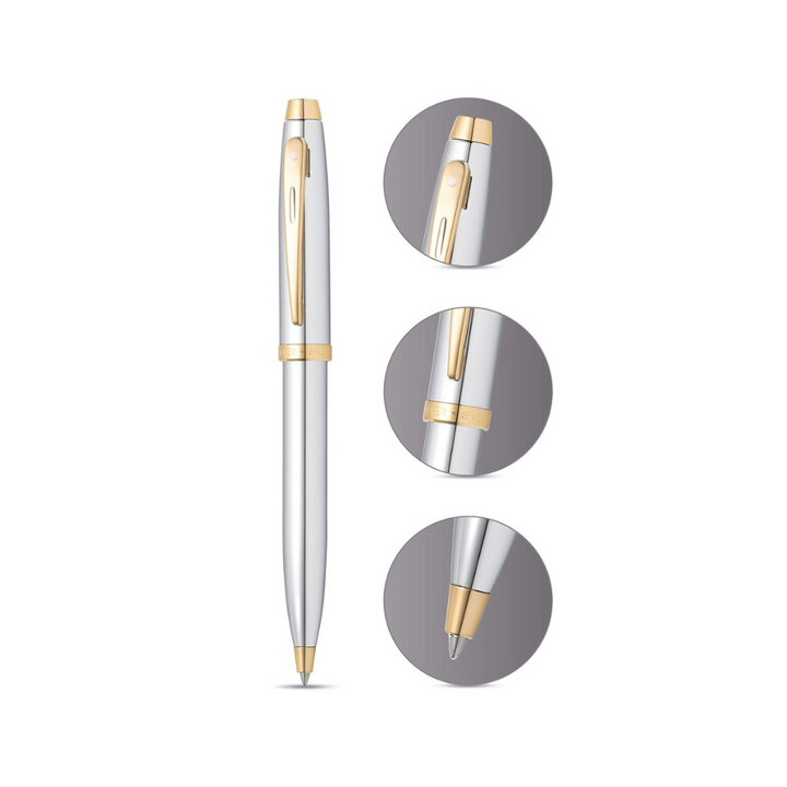 Sheaffer 100 E9340 Bright Chrome With Gold Trims Ballpoint Pen (WW30) — Sheaffer ballpoint pen — reliable smooth-writing everyday pen, at Cityluxe Singapore
