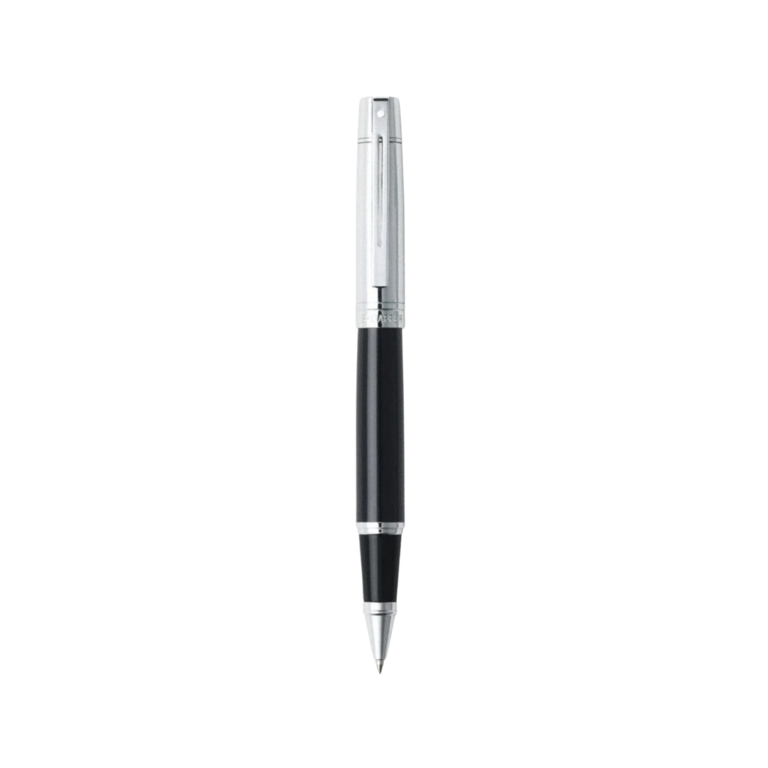 Sheaffer 300 E9314 Glossy Black Barrel and Bright Chrome Cap Rollerball Pen (WW30) — Sheaffer rollerball pen — fluid gel ink writing instrument, at Cityluxe Singapore