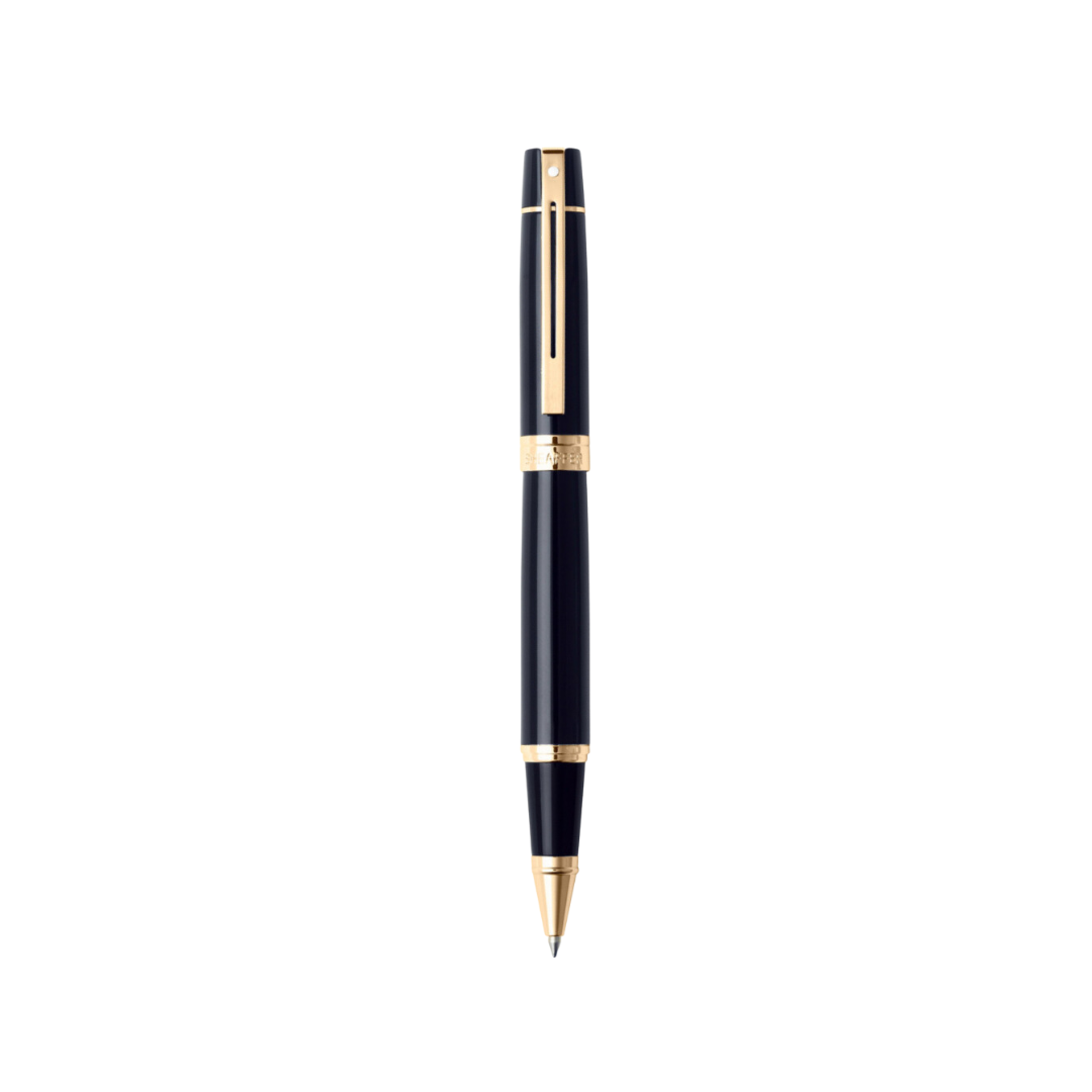 Sheaffer 300 E9325 Glossy Black with Gold Trims Rollerball Pen (WW30)