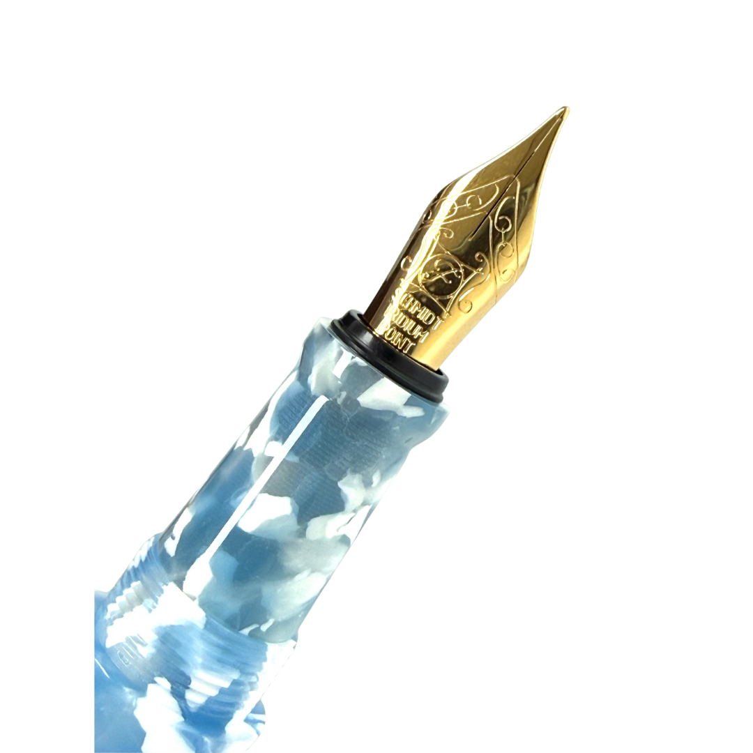 Onishi Hand Made POCKET Fountain Pen (NEW!) - Sora Blue — uncapped with cap posted