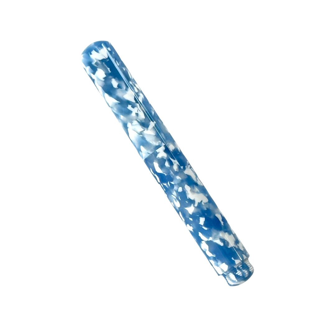 Onishi Hand Made POCKET Fountain Pen (NEW!) - Sora Blue — writing at an angle