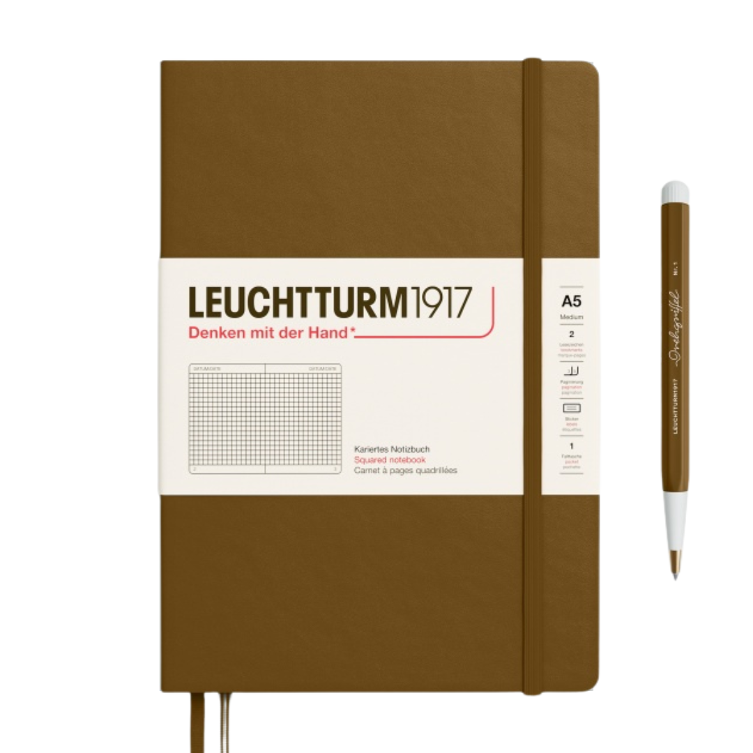 Leuchtturm1917 A5 Medium Hardcover Notebook in Squared / Spice Brown — Leuchtturm1917 notebook — quality writing journal with premium paper, at Cityluxe Singapore stationery store