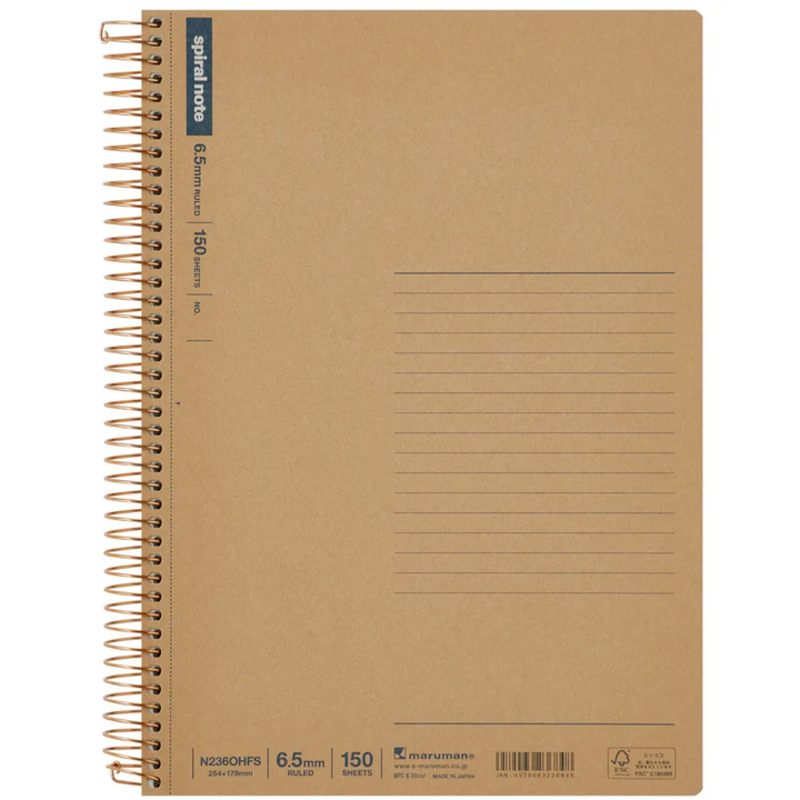Maruman A5 Spiral Note BASIC 6.5mm 150 Sheet — front view