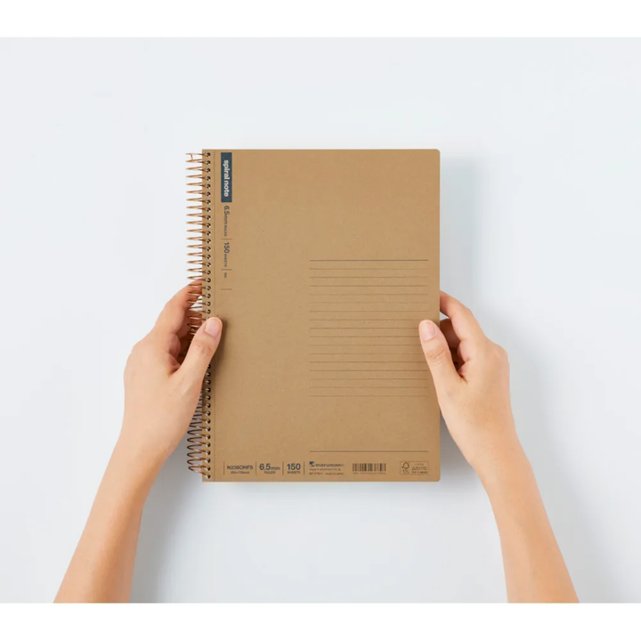 Maruman B5 Spiral Note BASIC 6.5mm 150 Sheets — angle view
