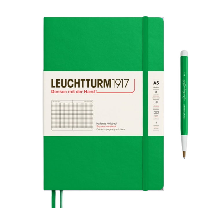 Leuchtturm1917 A5 Medium Hardcover Notebook in Squared / Spring Leaf — Leuchtturm1917 notebook — quality writing journal with premium paper, at Cityluxe Singapore stationery store